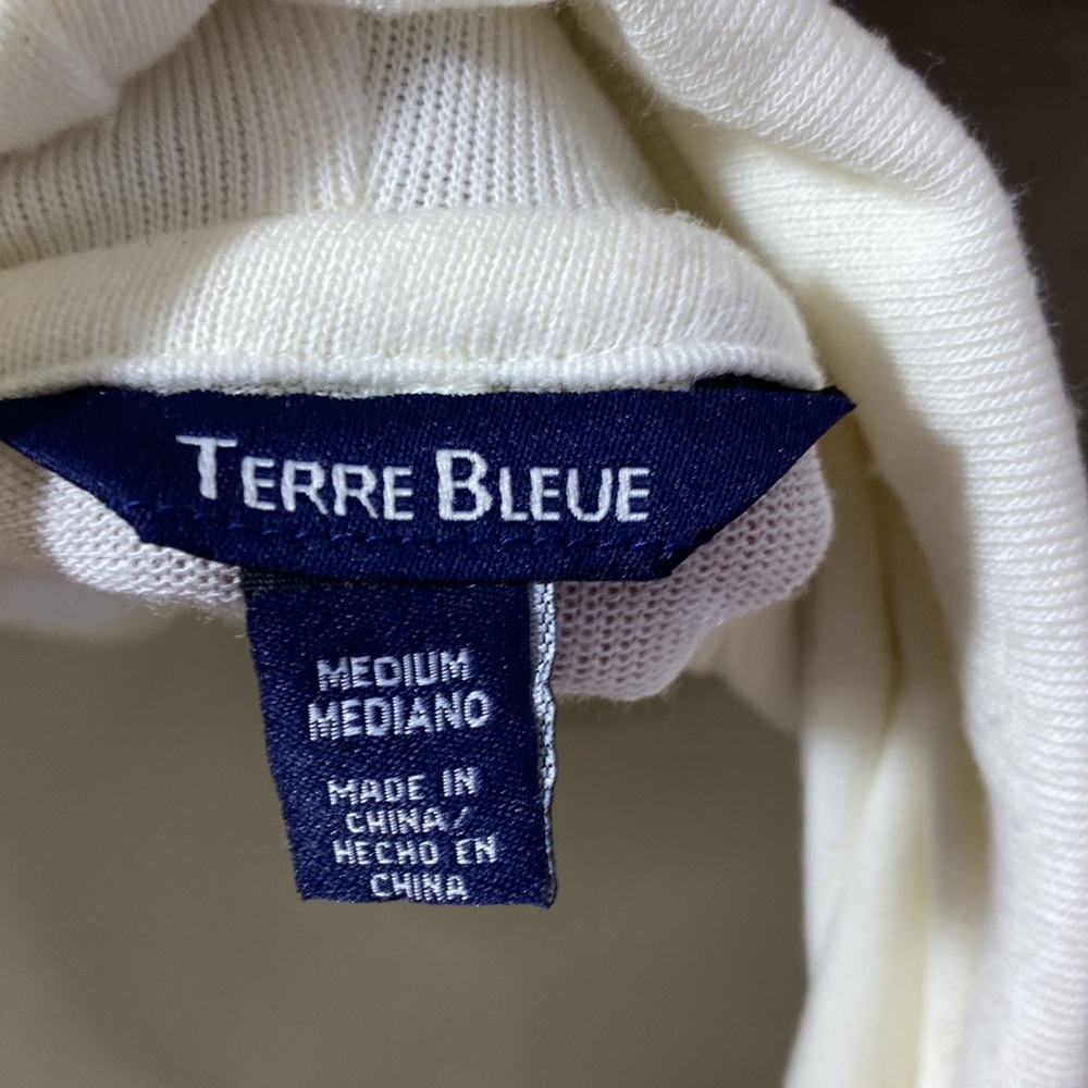 Terre Bleue Fringe  Cowl Neck Sweater Size Medium Off White Cream - Picture 9 of 9